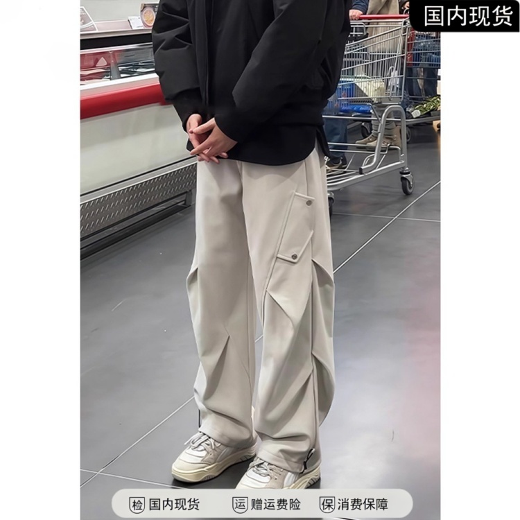 星空尼重磅工装裤男款秋冬加厚美式伞兵裤子垂感直筒阔腿休闲卫裤