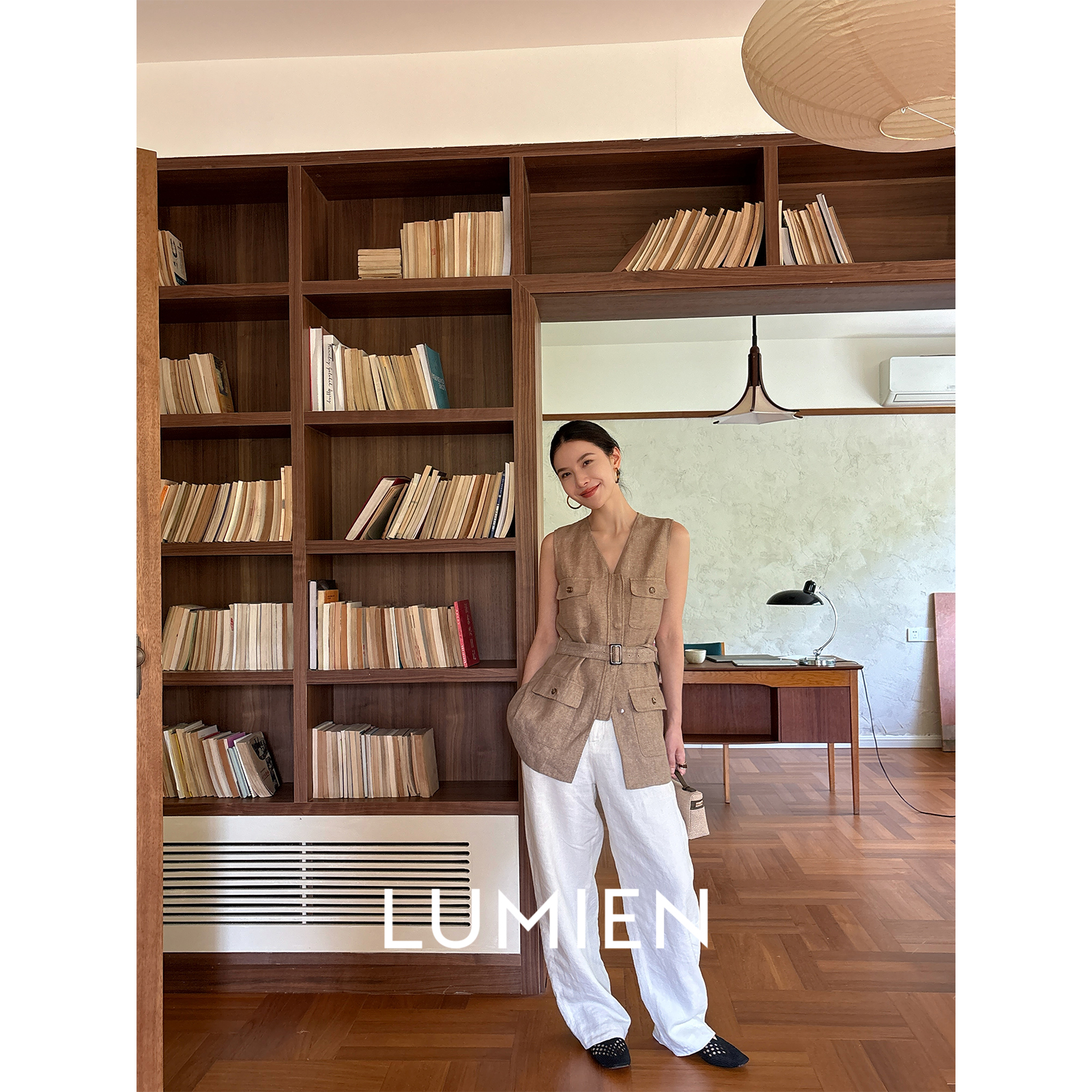 【LUMIEN】复古老钱风金丝亚麻收腰系带设计休闲百搭马甲LX5DHH127