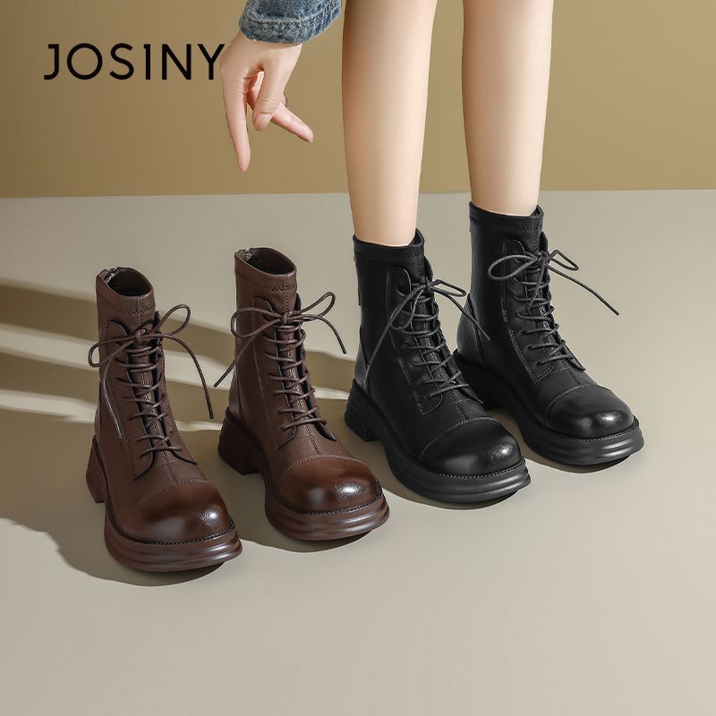 卓诗尼厚底马丁靴女款2025新款秋冬季百搭短靴英伦风加绒靴子女