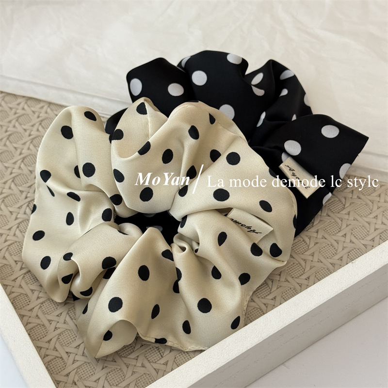 韩版黑白波点大肠发圈女温柔气质扎发头绳简约百搭慵懒风布艺发绳