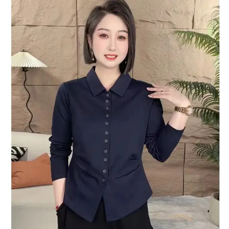 2025新开衫6扣眼秋装简约纯色收腰衬衫扣女气质百搭打底上衣衬衣