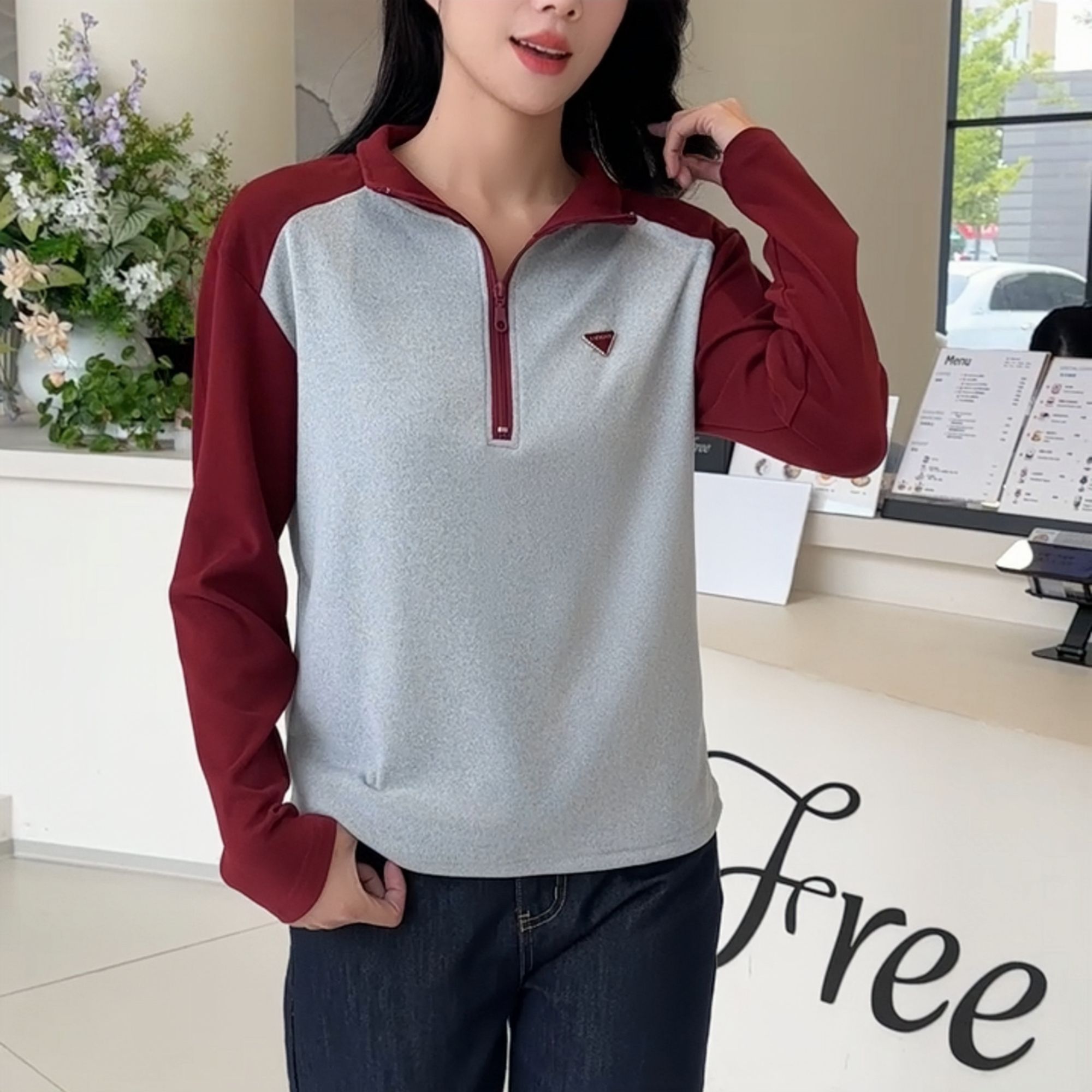 秋冬卫衣女气质显瘦洋气德绒立领拼色半拉链上衣2025新款韩版长袖