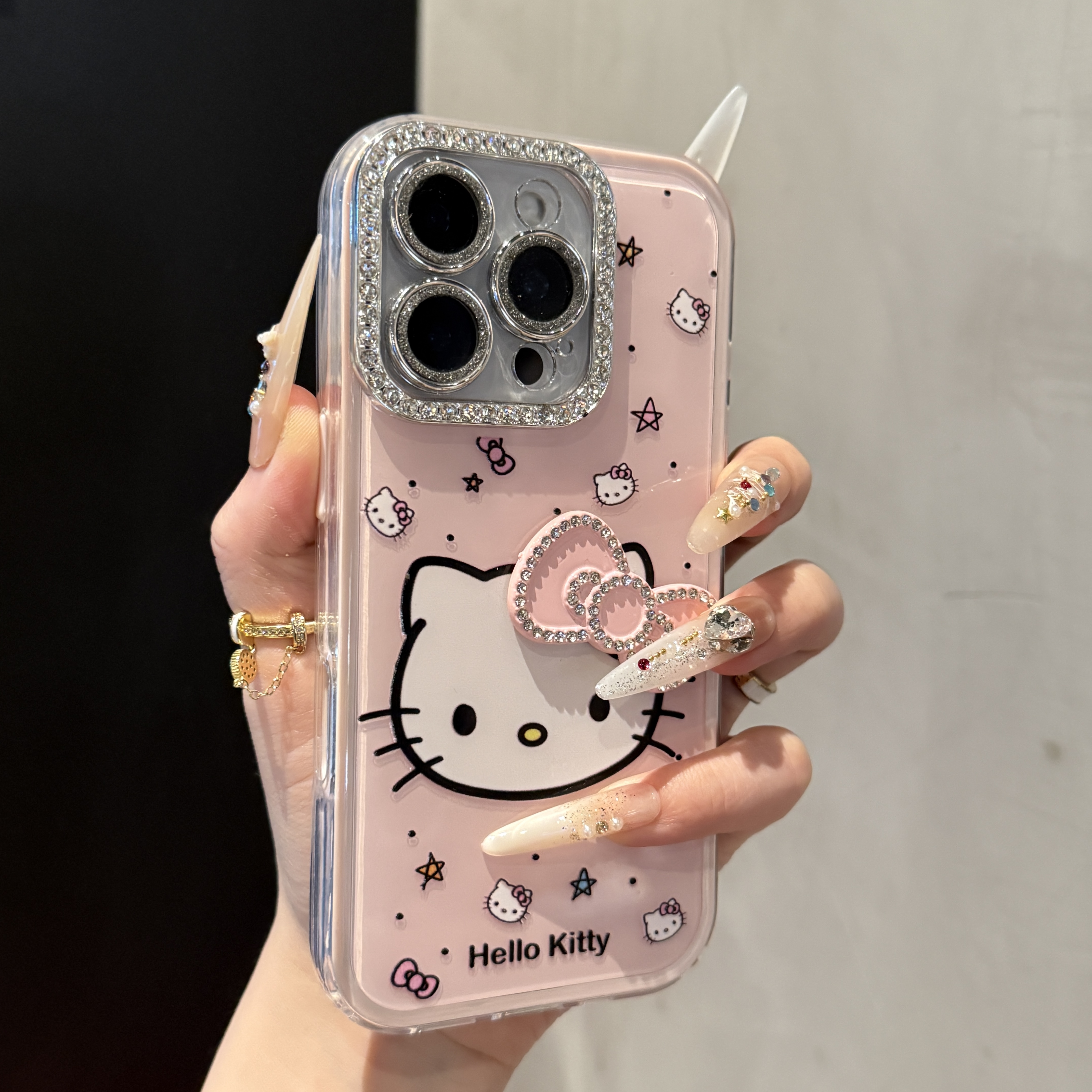高颜值闪钻蝴蝶结KT猫星星适用苹果16promax手机壳14苹果15pro女