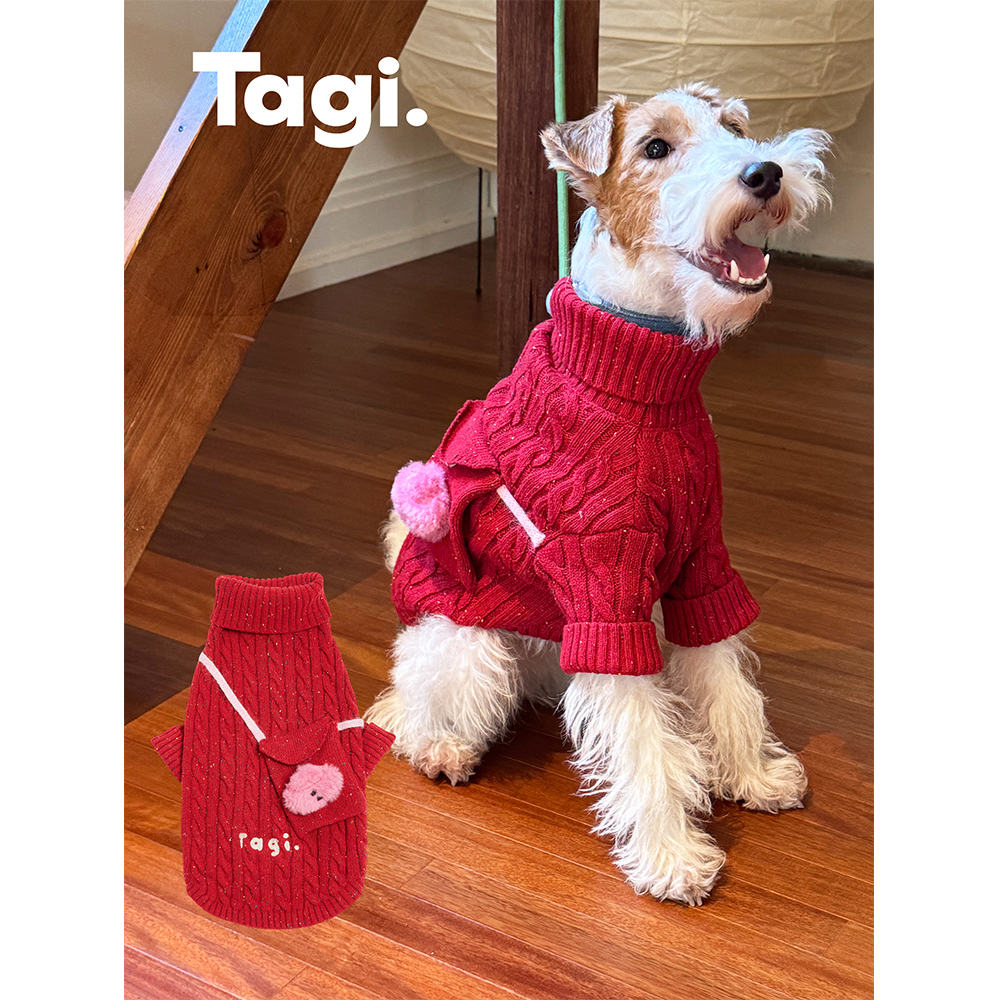 Tagi.新年拜年红包狗狗雪花麻花毛衣logo刺绣秋冬宠物针织
