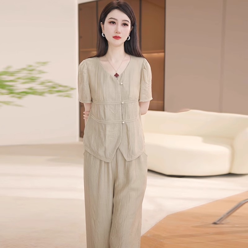 时尚套装年轻夏装简约上衣两件套宽松中女纯色中青年新款休闲气质