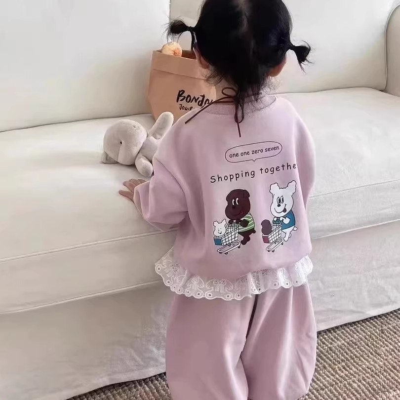 女童卫衣套装秋季2025新款儿童洋气时髦秋装宝宝后背印花两件套gh