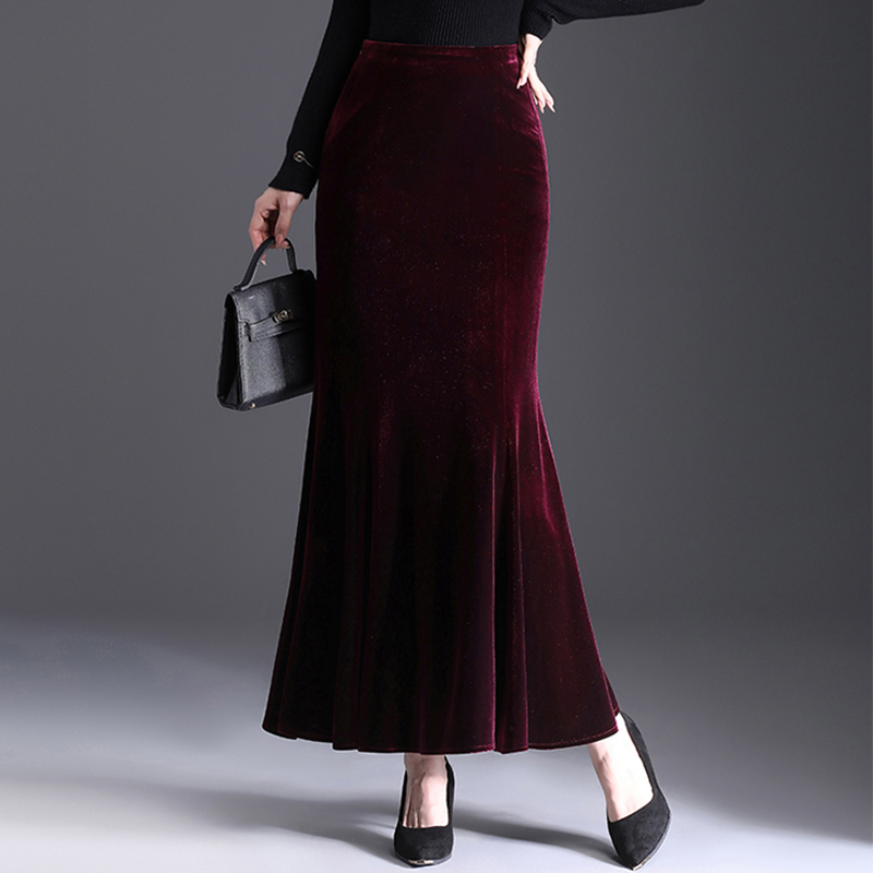 金丝绒鱼尾穿搭半身裙女2025秋冬新款高腰垂感显瘦气质包臀裙长裙