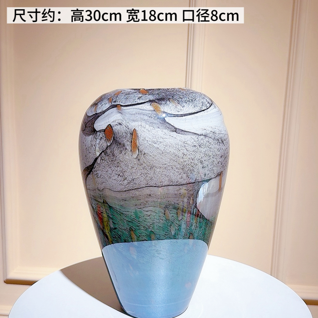 轻奢风格水墨风绿色琉璃花瓶插花高档客厅琉璃瓶桌面玄关装饰花器