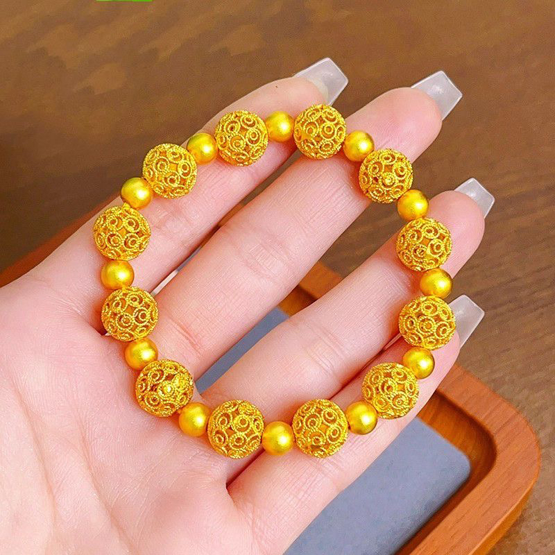 铜合金手链 古法镂空花丝转运珠手链女复古气质国潮风手腕配饰品