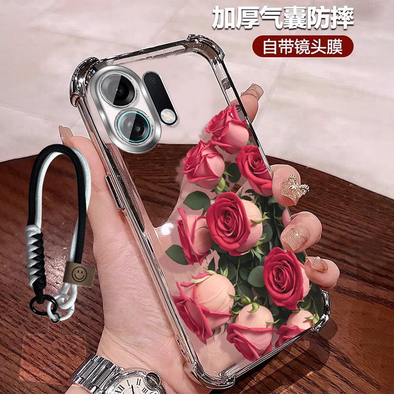 轻奢玫瑰花适用oppok13turbo手机壳四角防摔气囊Turbopro带镜头膜
