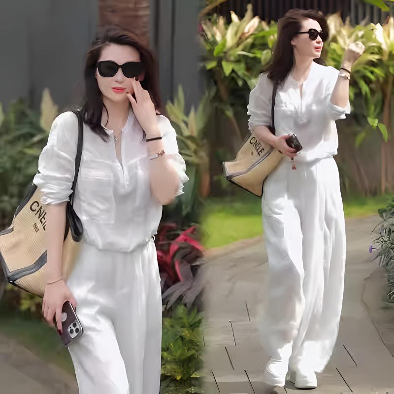 拉夏贝尔气质风白色通勤风百搭短袖洋气时尚显瘦夏季新款休闲套装