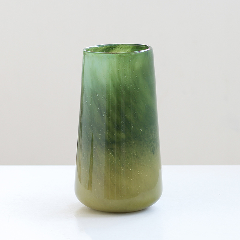 北欧创意绿野仙踪渐变气泡敞口大肚子琉璃花瓶客厅吊钟鲜花插花器