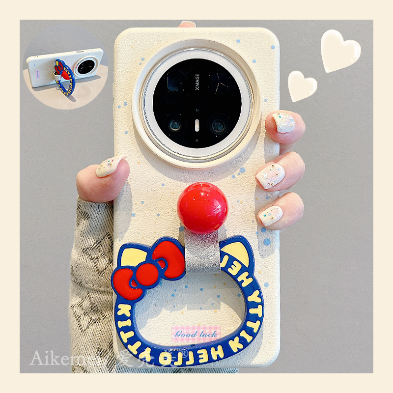 适用华为mate70pro+手机壳mate60pro简约ins泼墨少女心凯蒂猫指环