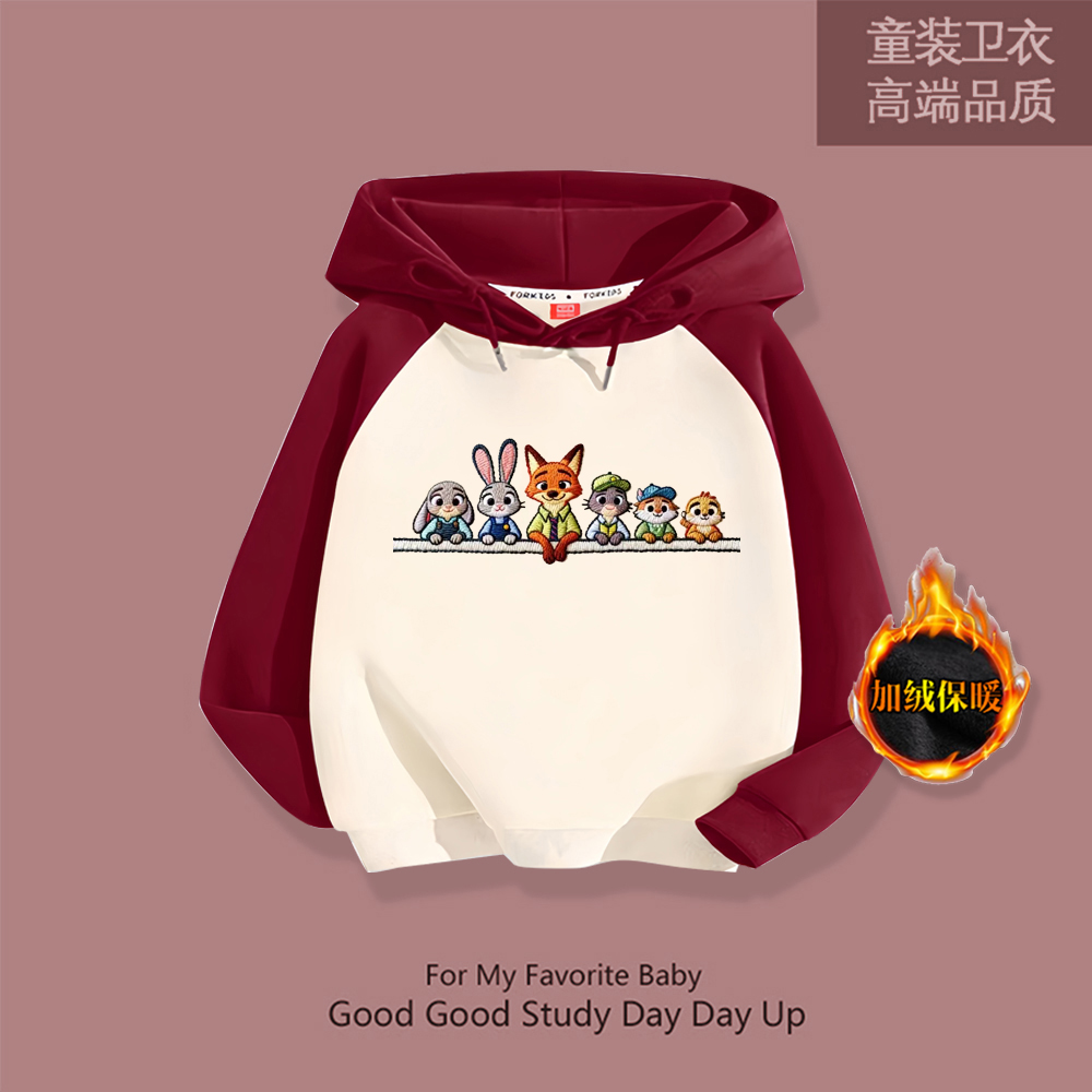 朱迪尼克卡通印花男女中大童连帽卫衣学生加绒疯狂动物城保暖外套