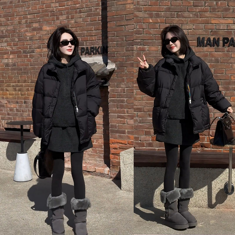 冬季搭配一整套女装2025新款韩版宽松棉服外套卫衣百搭短裙三件套