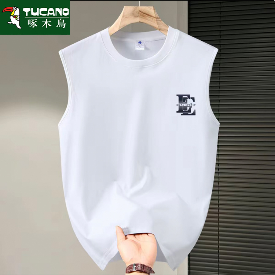 啄木鸟夏季男士背心运动潮流薄款纯棉圆领无袖t恤健身休闲男装潮