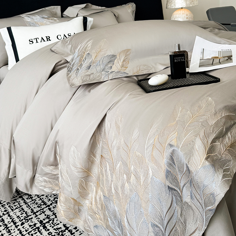 水星家纺200s贡缎正宗长绒棉四件套100%纯棉高档刺绣被套床上用品