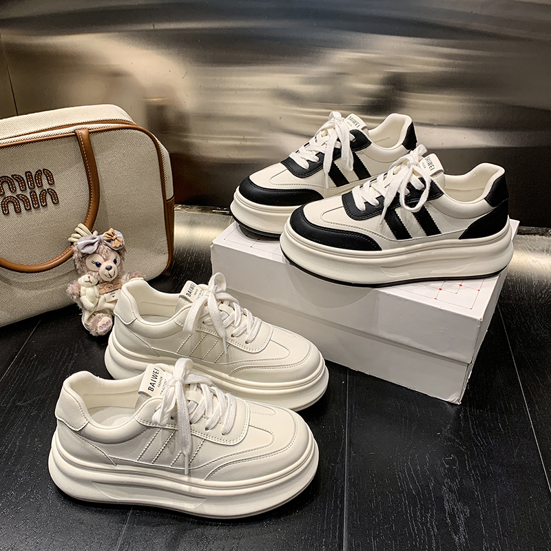 皮面厚底小白鞋2025新款欧若风百搭增高加绒运动休闲板鞋