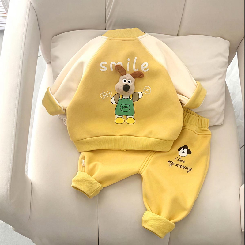 婴儿秋装2025新款男宝宝女宝宝春秋季卡通洋气两件套男童开衫套装