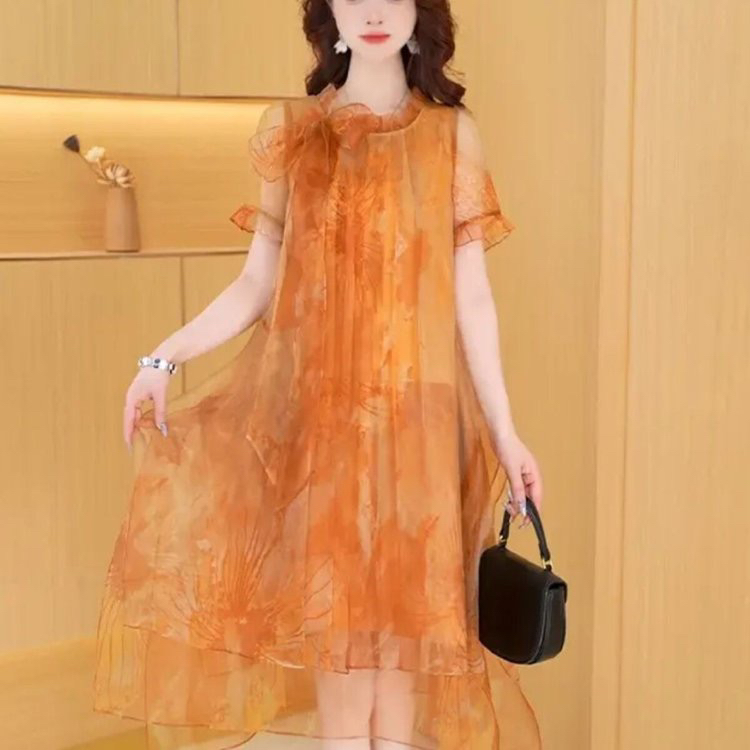 高贵优雅连衣裙女2025年夏季新款洋气质阔太太高级感宽松纱料裙子