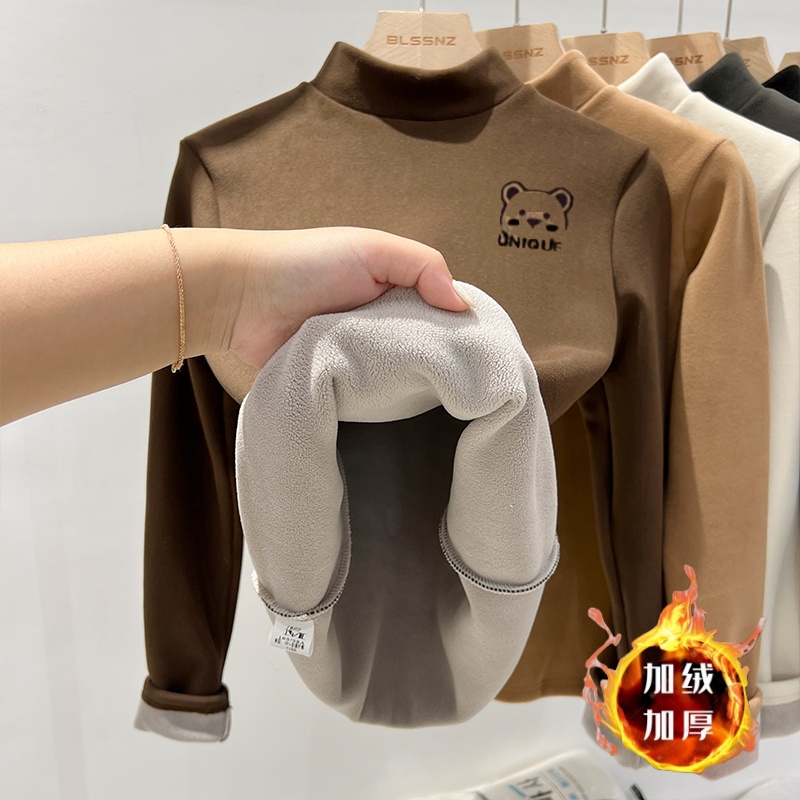 【420克奥粒绒】女童秋冬半高领加绒加厚一体绒保暖中大童打底衫潮