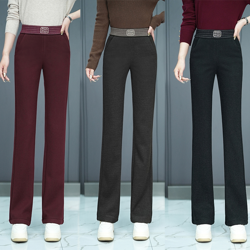 高腰微喇裤休闲裤阔腿时装裤子秋冬口袋高弹喇叭裤中老年显瘦中年
