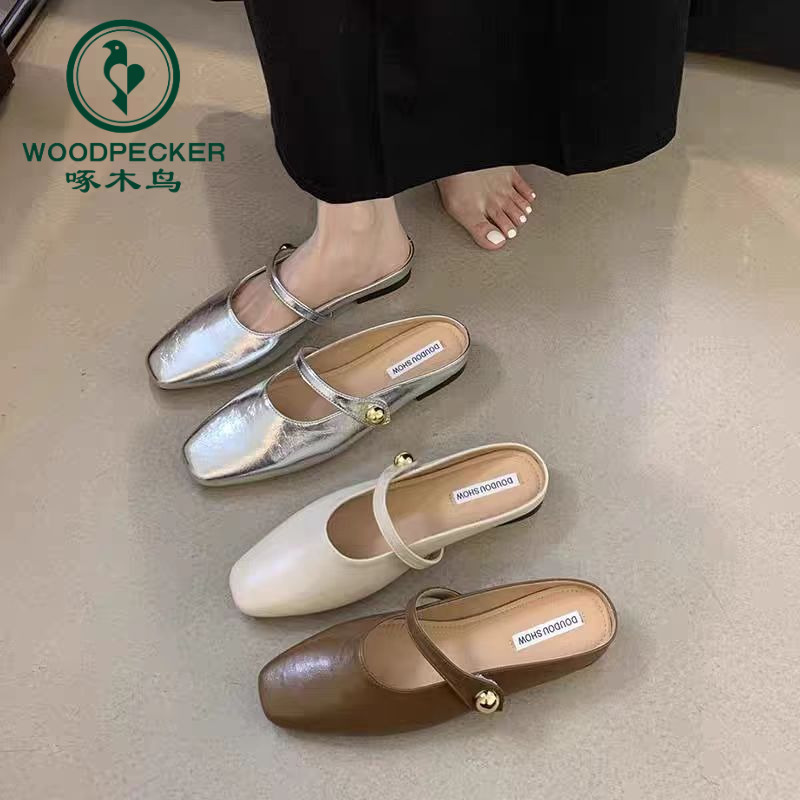 啄木鸟内增高软底包头拖鞋女鞋子2025年春季新款一脚蹬懒人鞋单鞋