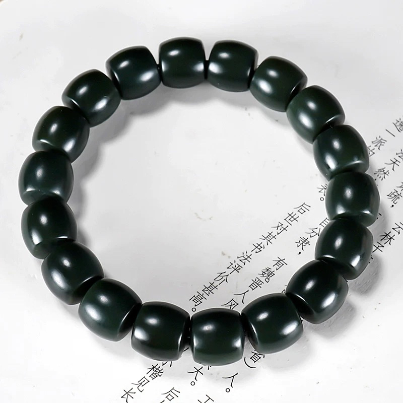 天然新疆和田玉直切卡12青玉黑青老料手串男女同款简约款情侣