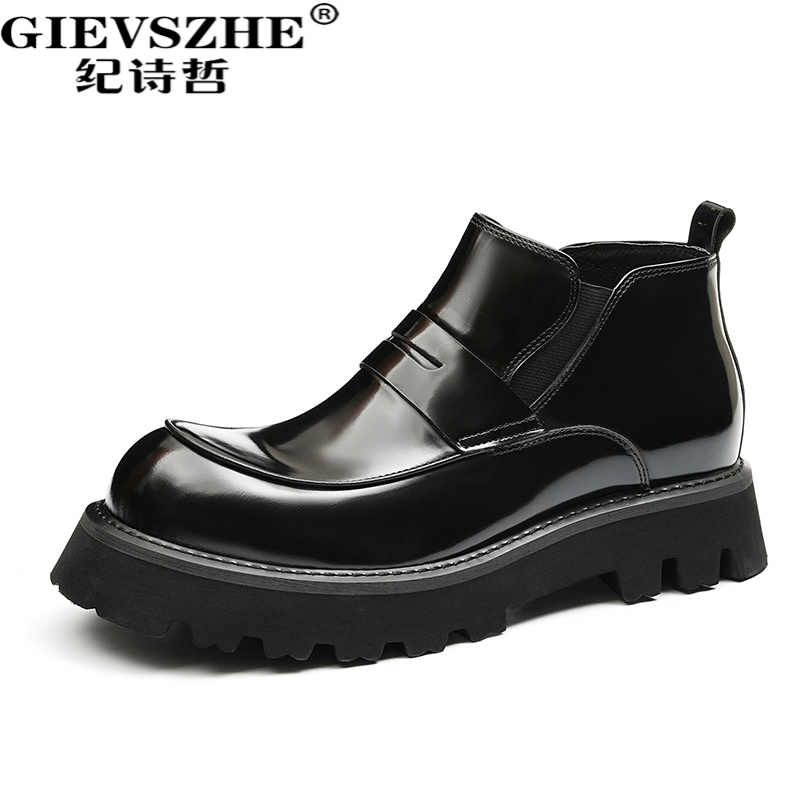 纪诗哲男士真皮马丁靴冬季新款厚底增高高帮皮鞋潮流休闲切尔西靴