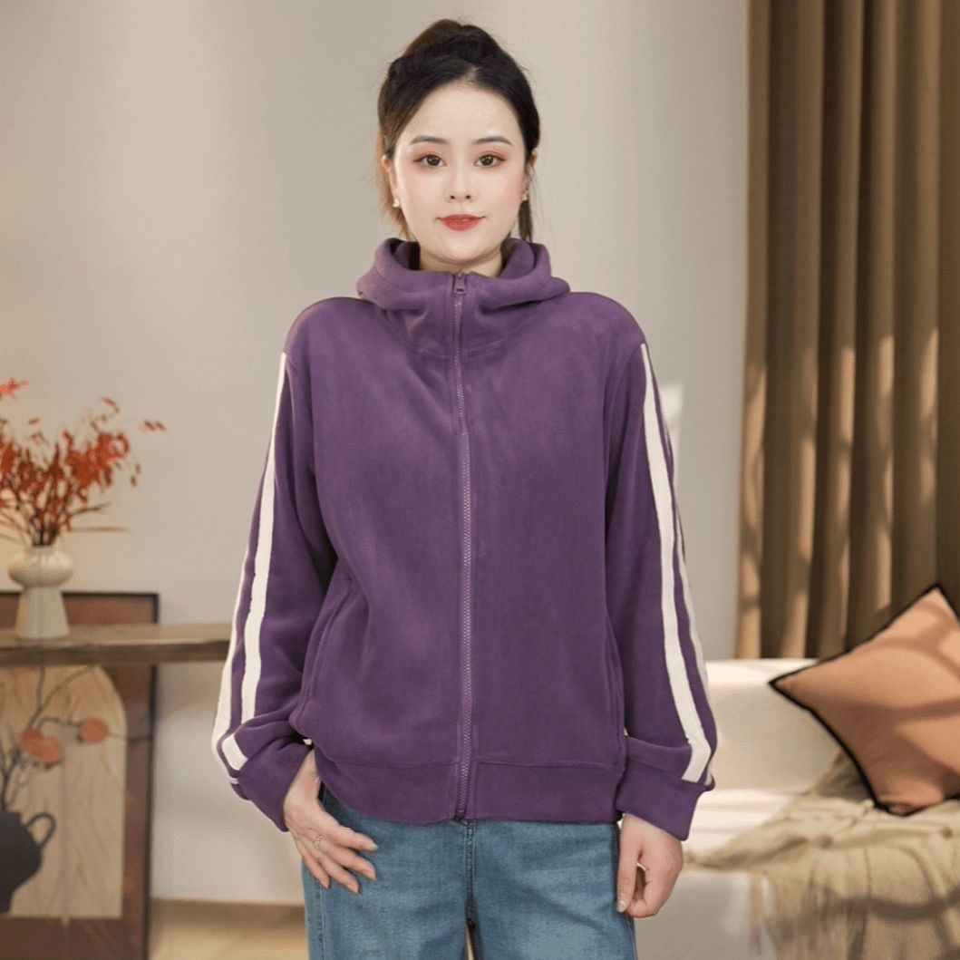 秋冬时尚百搭宽松休闲双面澳粒绒保暖加绒加厚连帽开衫外套