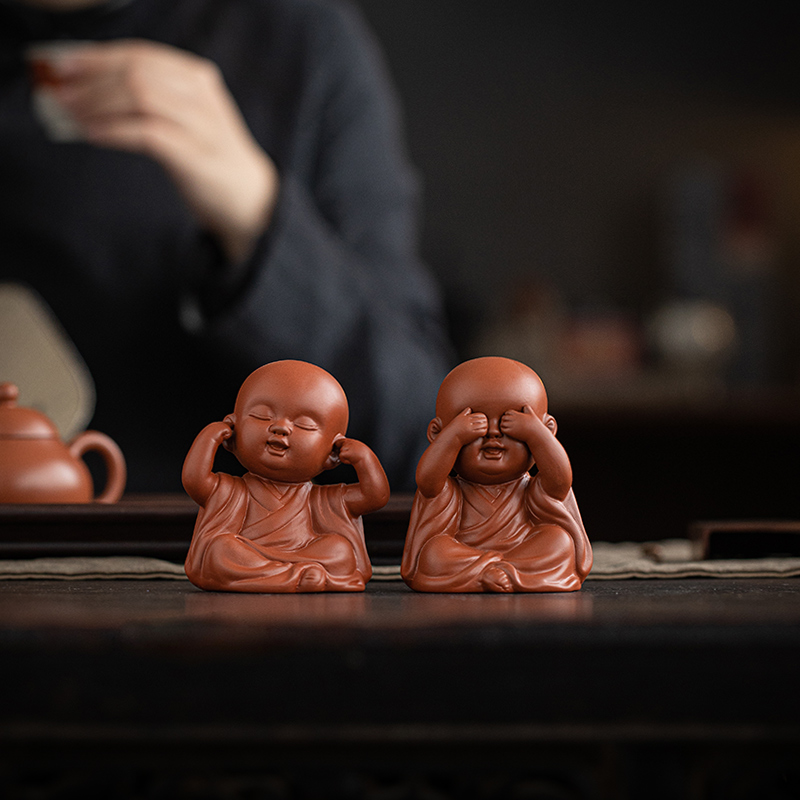 紫砂四不小和尚茶宠精品可养茶玩茶台配件可爱禅意小沙弥茶桌摆件