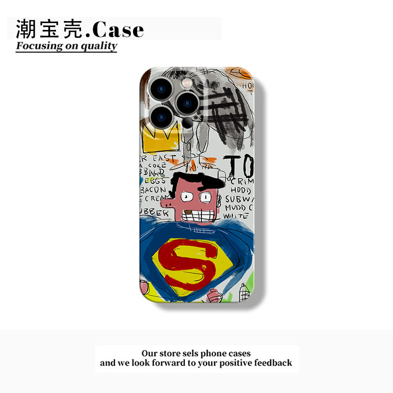 涂鸦超人手机壳适用于iphone16promax苹果15pro卡通14/13/12p软壳