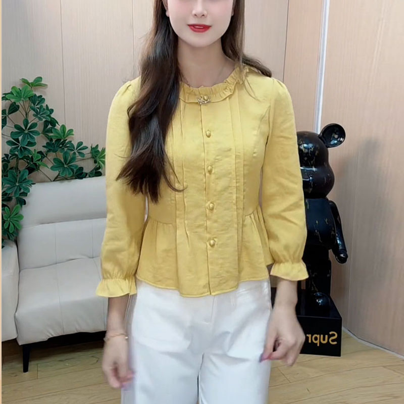 小个子时尚气质衬衫女2025年早秋新款甜美设计感清新减龄显瘦上衣