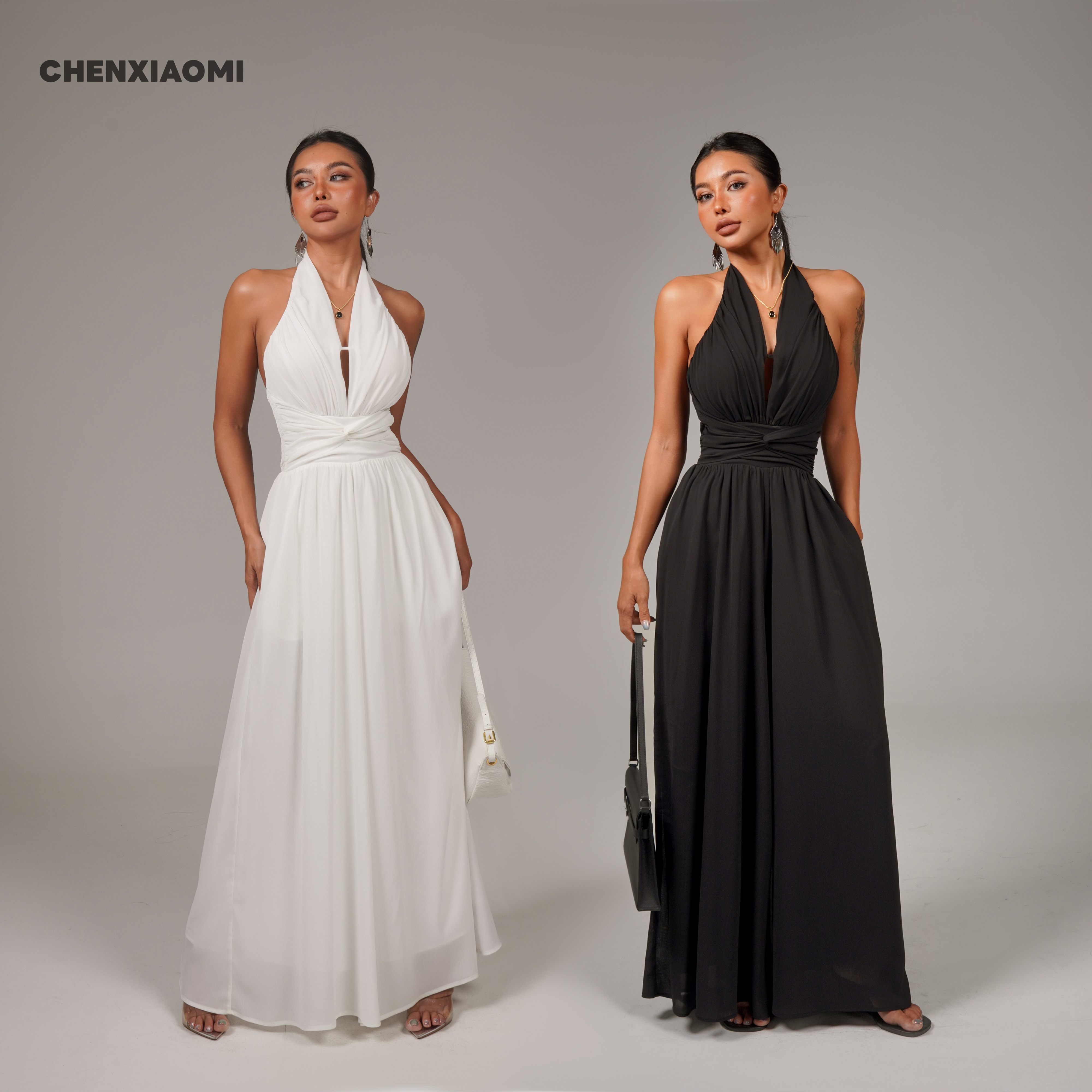 【蜜蜜家】霜月薄纱 欧美辣妹气质优雅修身设计感连体裤 25/Y634