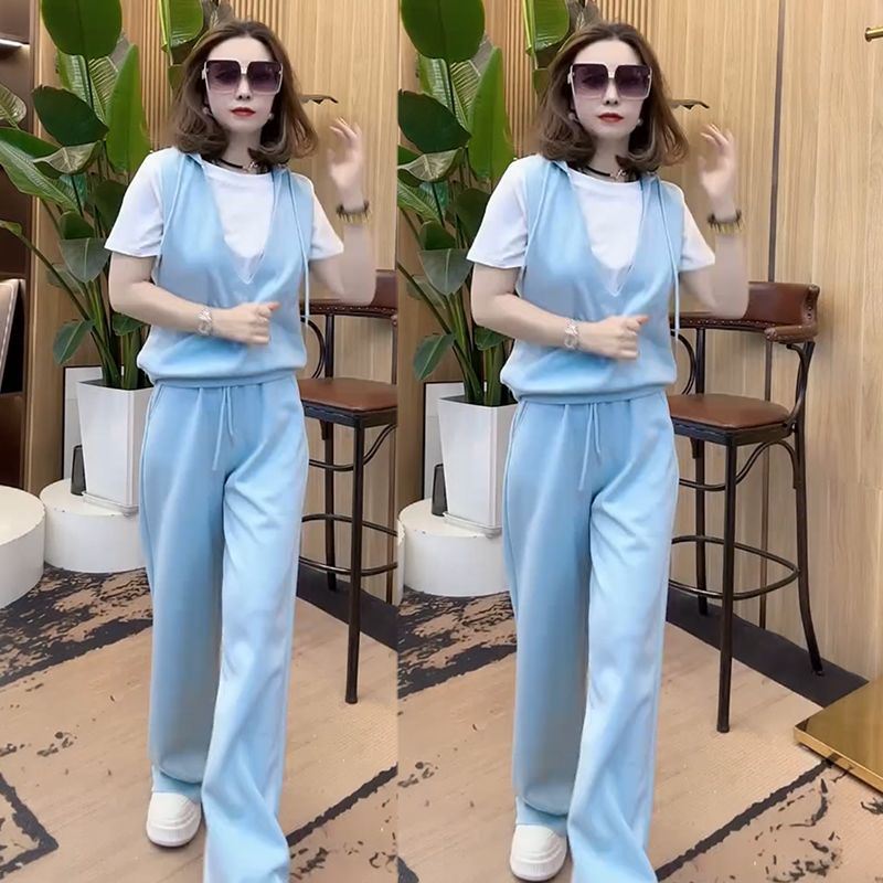 2025春夏季新款时尚显瘦气质网红高档女百搭宽松大码短袖三件套潮