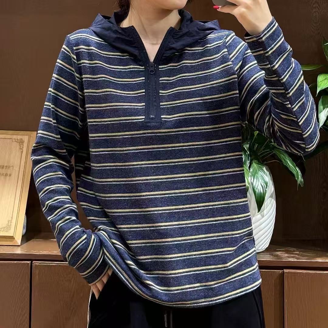 连帽女条纹长袖日系复古条纹卫衣宽松秋冬休闲秋季