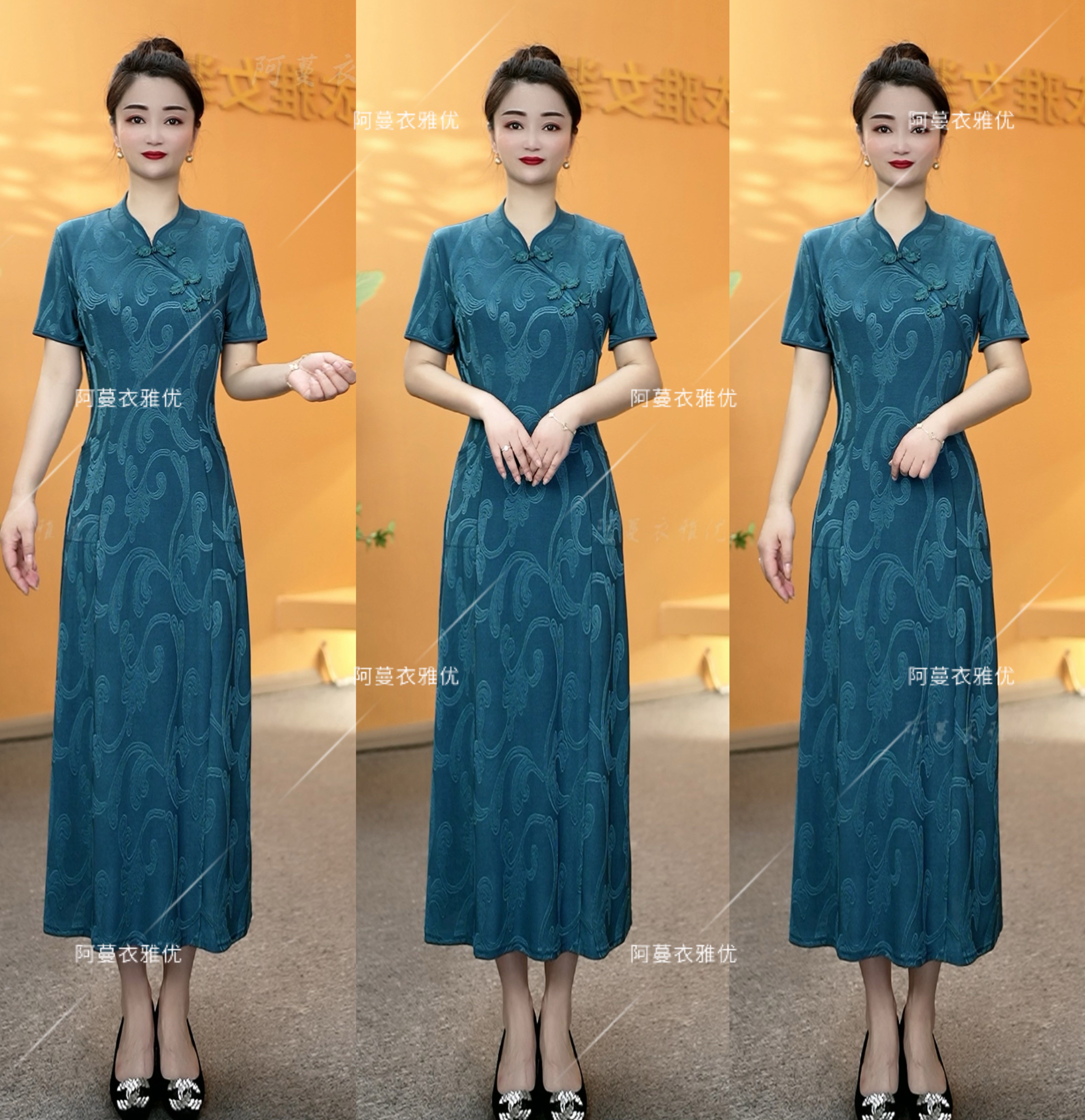 【衣雅严选】8082-517新品专柜正品气质显瘦南韩丝提花刺绣旗袍裙