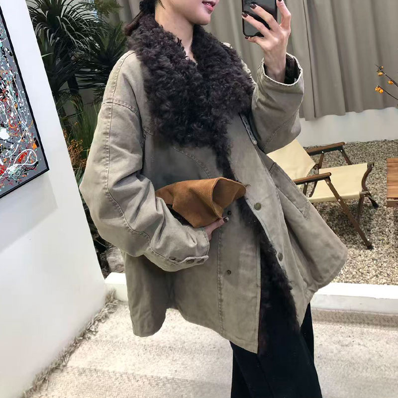 时尚气质派克棉服女冬季2025新款中长款皮毛一体毛领女士夹克外套