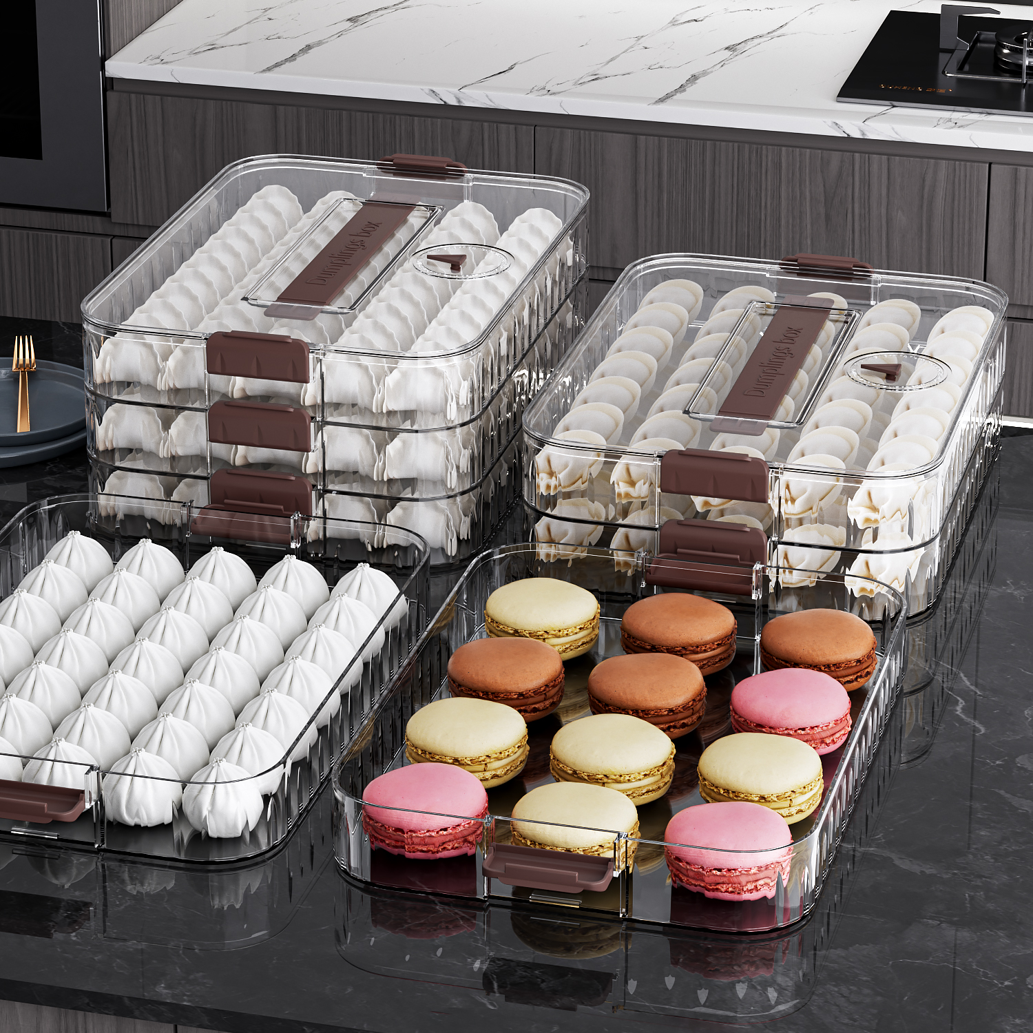 【PET】高透品质甄选家用饺子盒冷冻密封保鲜盒水饺馄饨冰箱收纳盒