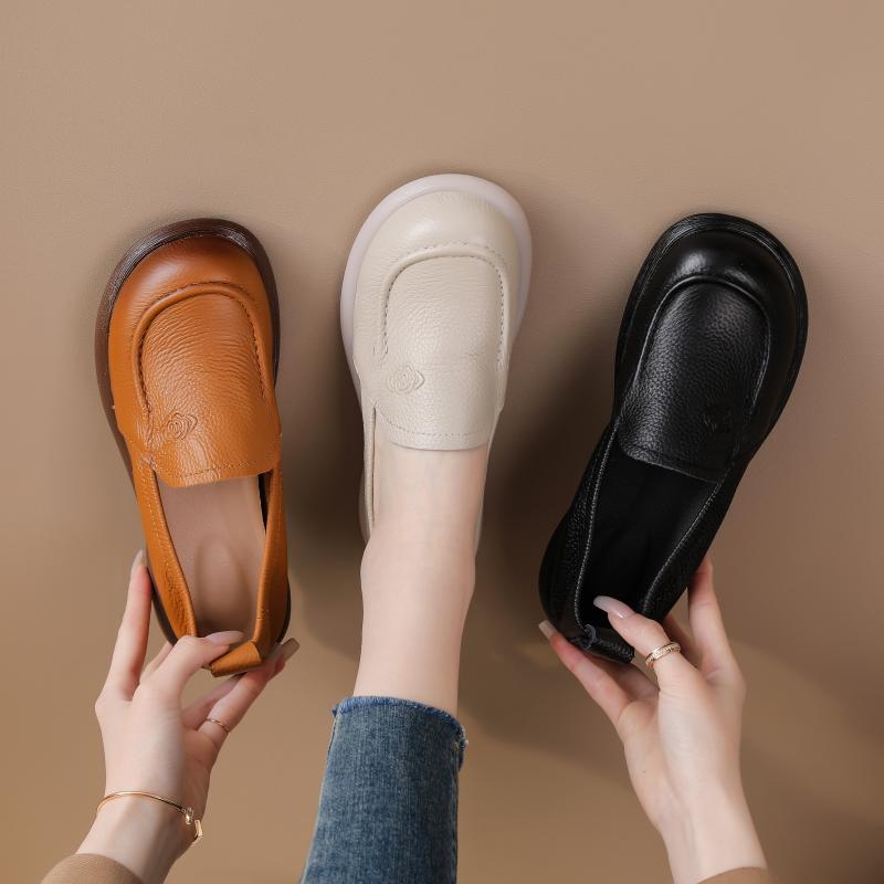 头层牛皮乐福鞋豆豆鞋一脚蹬软底夏季圆头舒适休闲百搭防滑