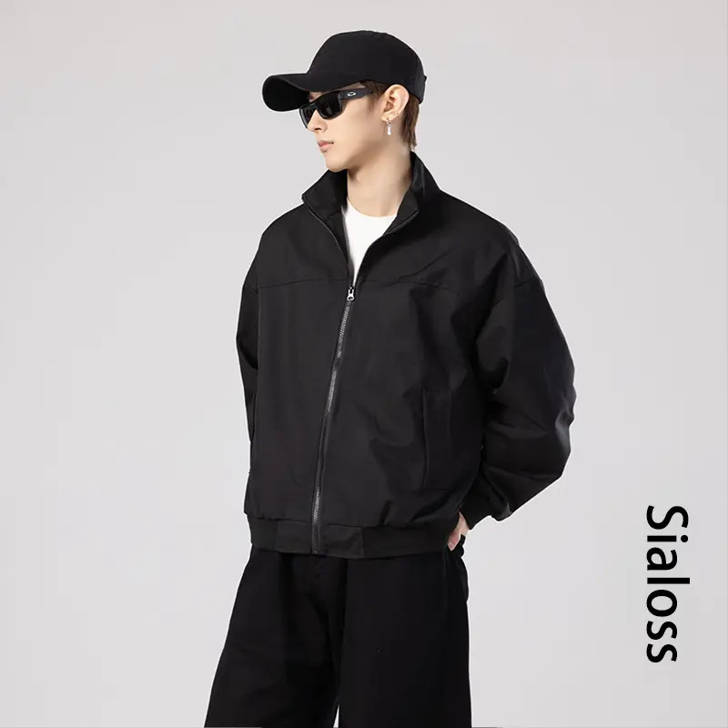 SiaLoxx美式教练夹克2025早秋立领纯色短款复古百搭工装飞行外套