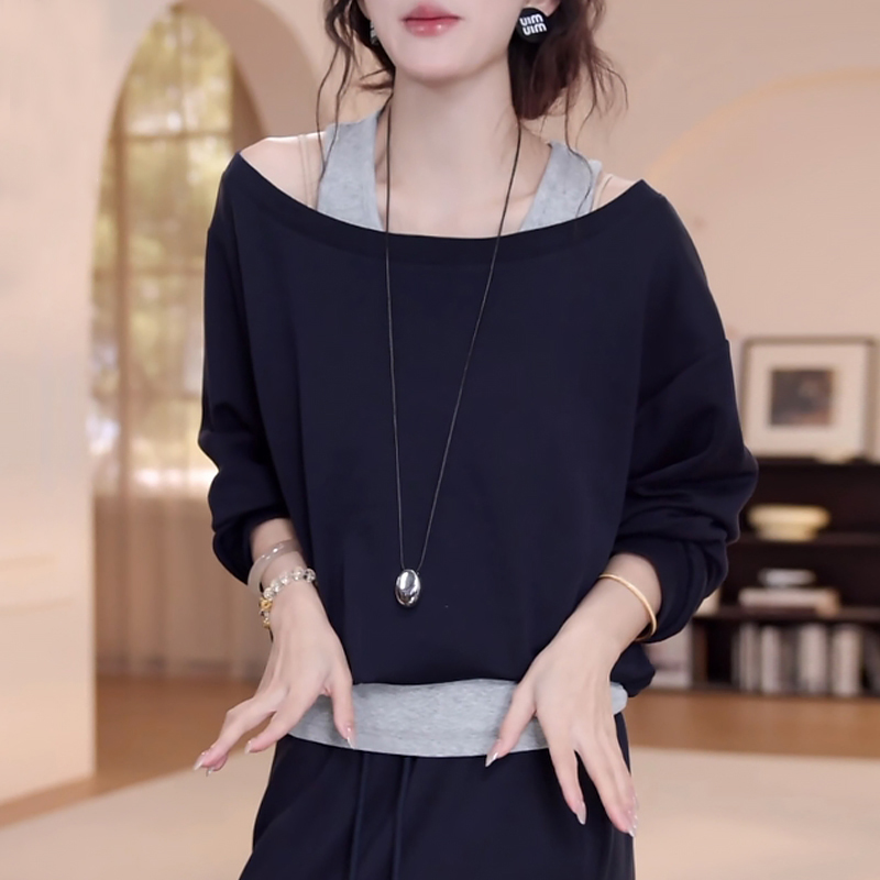 早秋百搭假两件背心长袖卫衣女2025新款美式复古辣妹挂脖上衣外套