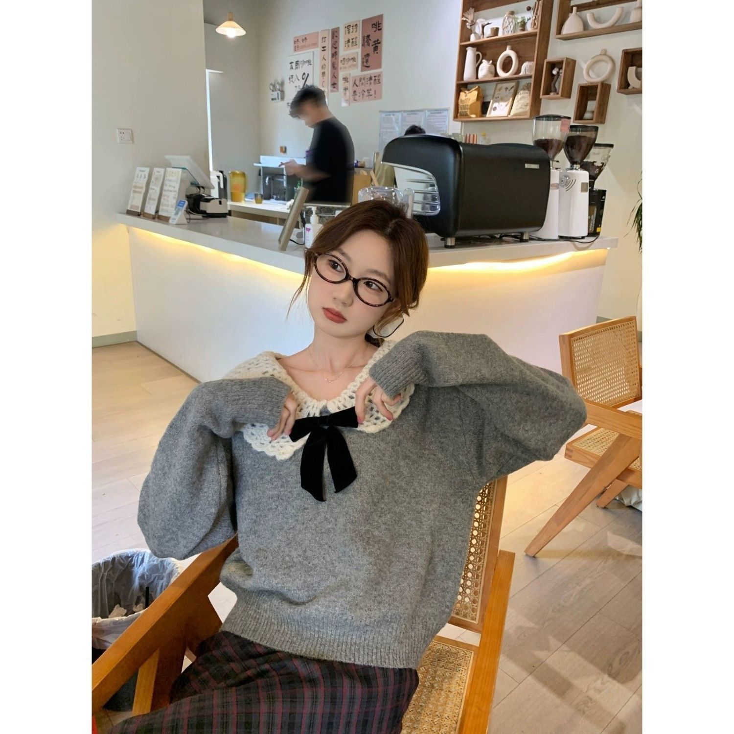 甜美设计感穿搭娃娃领毛衣女秋冬小个子温柔减龄慵懒风针织衫上衣