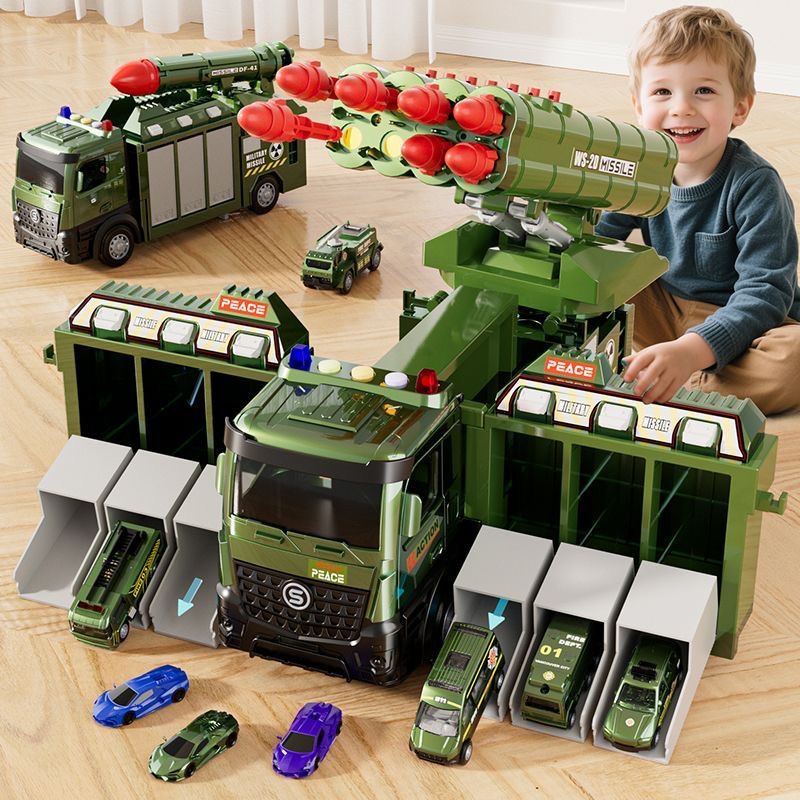 儿童导弹军事车坦克停车场玩具炮弹工程车玩具车男孩合金小车