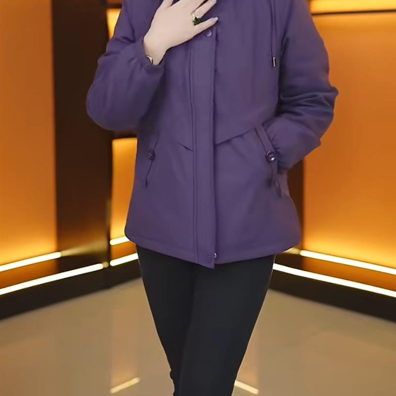 秋冬厚款连帽外套加绒绒毛保暖F百搭户外休闲风宽松显瘦大码女装