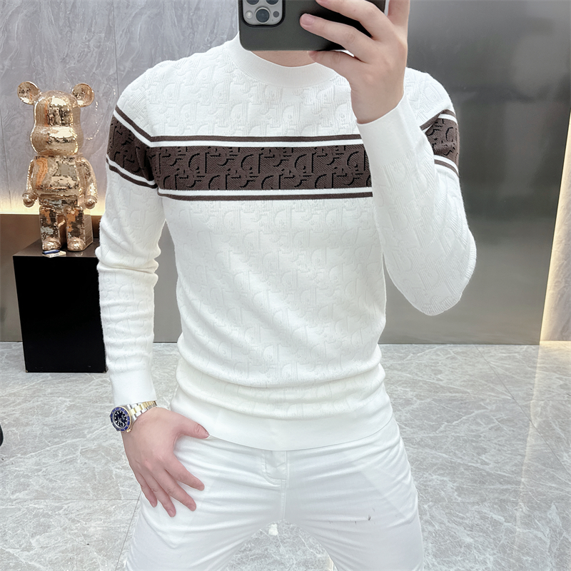 2025秋冬新款个性潮牌字母提花帅气针织衫修身潮流网红长袖毛衣男