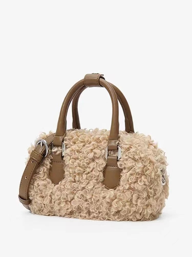2025秋冬新款超火毛毛波士顿包小众设计通勤百搭毛绒手提包斜挎包