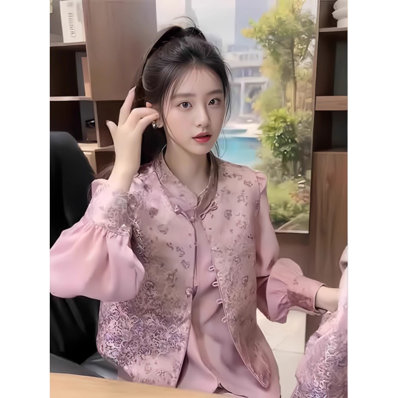 新中式国风小众马甲套装衬衫春季2025新款时尚套装碎花长袖两件套