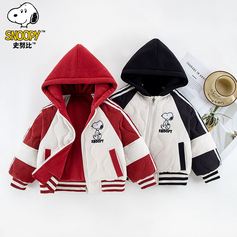 史努比2024冬新款时尚拼接撞色连帽棉服洋气加绒保暖自SZZC151新