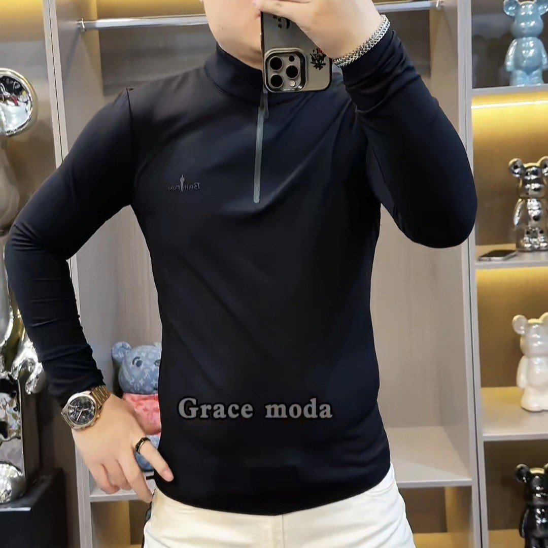 B125男士长袖T恤打底衫百搭网红半高领打底衫高品质轻奢弹力修身